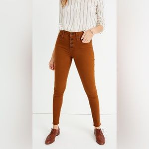 Madewell 9" Mid-Rise Skinny Jeans Garment-Dyed Button-Front Orange Size 30